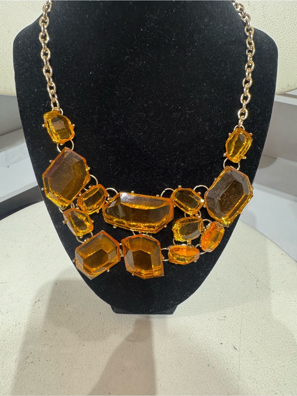 Kenneth Jay Lane Gold-Tone Amber Crystal Bib Necklace - Picture 2 of 6